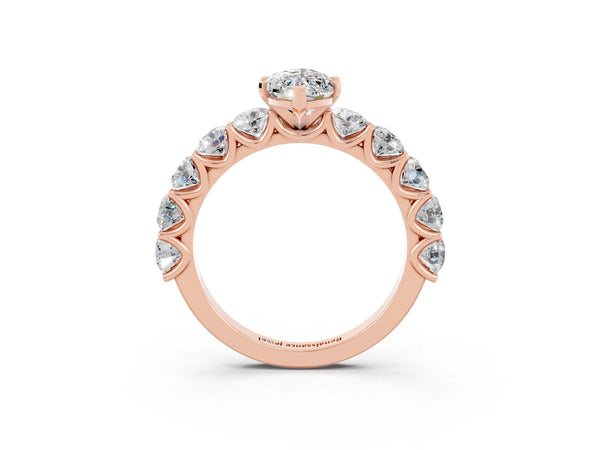Rose gold Marquise Cut Moissanite Prong Setting with Side Stones on a Pave Band