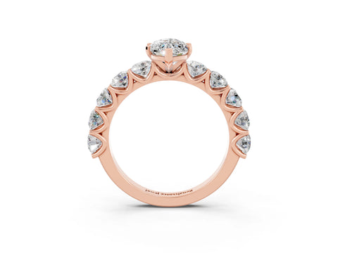Rose gold Marquise Cut Moissanite Prong Setting with Side Stones on a Pave Band_3