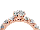 Rose gold Marquise Cut Moissanite Prong Setting with Side Stones on a Pave Band_4