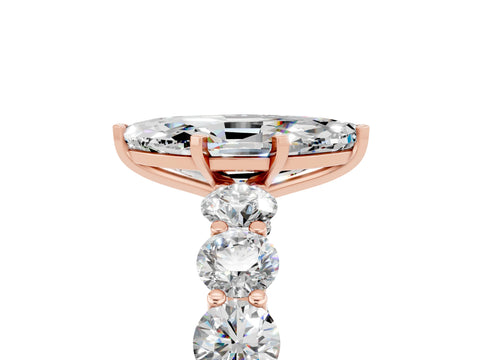 Rose gold Marquise Cut Moissanite Prong Setting with Side Stones on a Pave Band_5