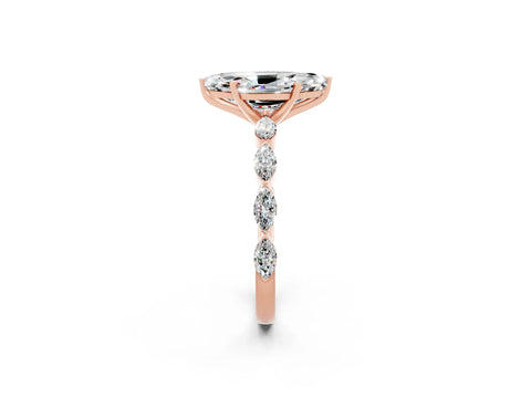 Rose gold Marquise Cut Moissanite Ring with Marquise Side Stones and Prong Setting_2