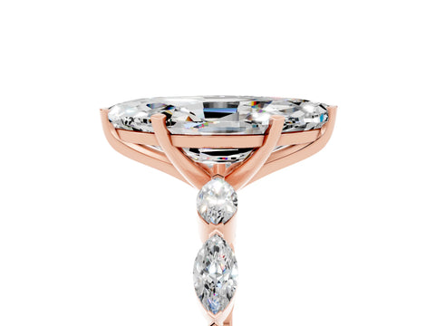 Rose gold Marquise Cut Moissanite Ring with Marquise Side Stones and Prong Setting_5