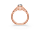 Rose gold Marquise Cut Moissanite Ring with Milgrain Pavé Band and Four-Prong Setting_15