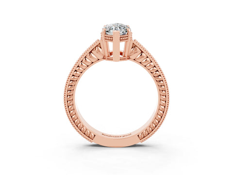Rose gold Marquise Cut Moissanite Ring with Milgrain Pavé Band and Four-Prong Setting_15