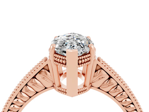 Rose gold Marquise Cut Moissanite Ring with Milgrain Pavé Band and Four-Prong Setting_16