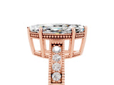 Rose gold Marquise Cut Moissanite Ring with Milgrain Pavé Band and Four-Prong Setting_17