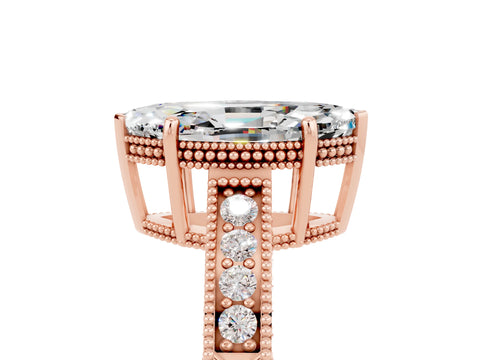 Rose gold Marquise Cut Moissanite Ring with Milgrain Pavé Band and Four-Prong Setting_17