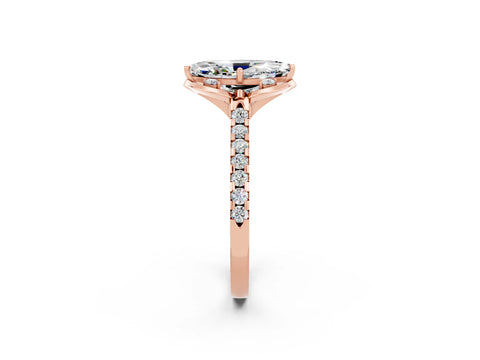 Rose gold Marquise Cut Moissanite Ring with Pavé Band and Floral Prong Setting_2