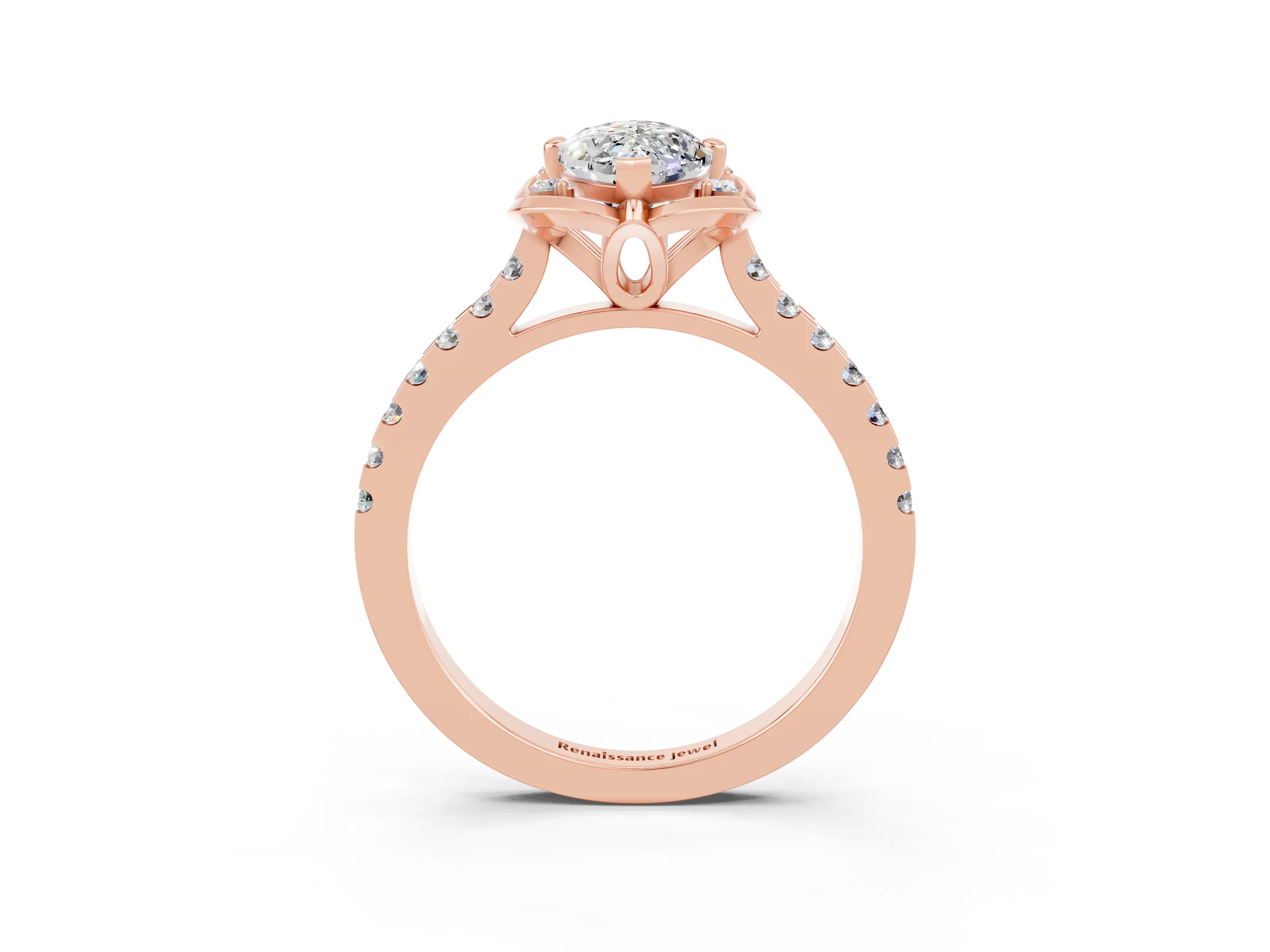 Rose gold Marquise Cut Moissanite Ring with Pavé Band and Floral Prong Setting_3