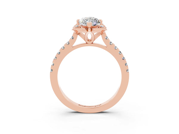 Rose gold Marquise Cut Moissanite Ring with Pavé Band and Floral Prong Setting