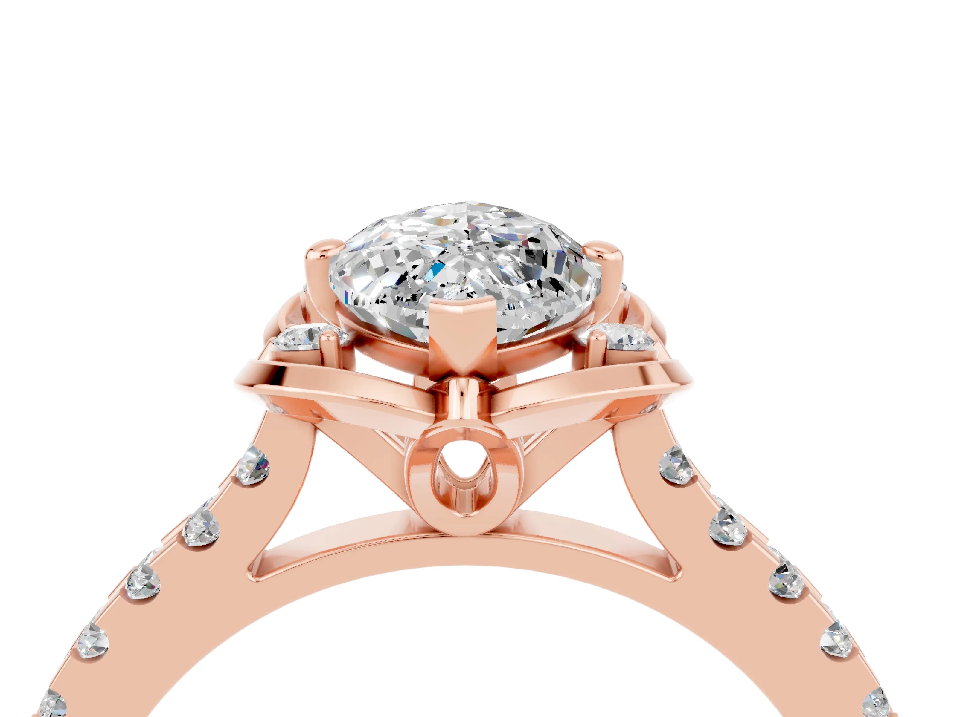 Rose gold Marquise Cut Moissanite Ring with Pavé Band and Floral Prong Setting_4