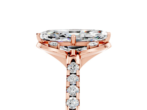 Rose gold Marquise Cut Moissanite Ring with Pavé Band and Floral Prong Setting_5