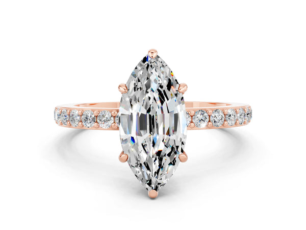 Rose gold Marquise Cut Moissanite Pavé Engagement Ring with Round  Accents and Prong Setting