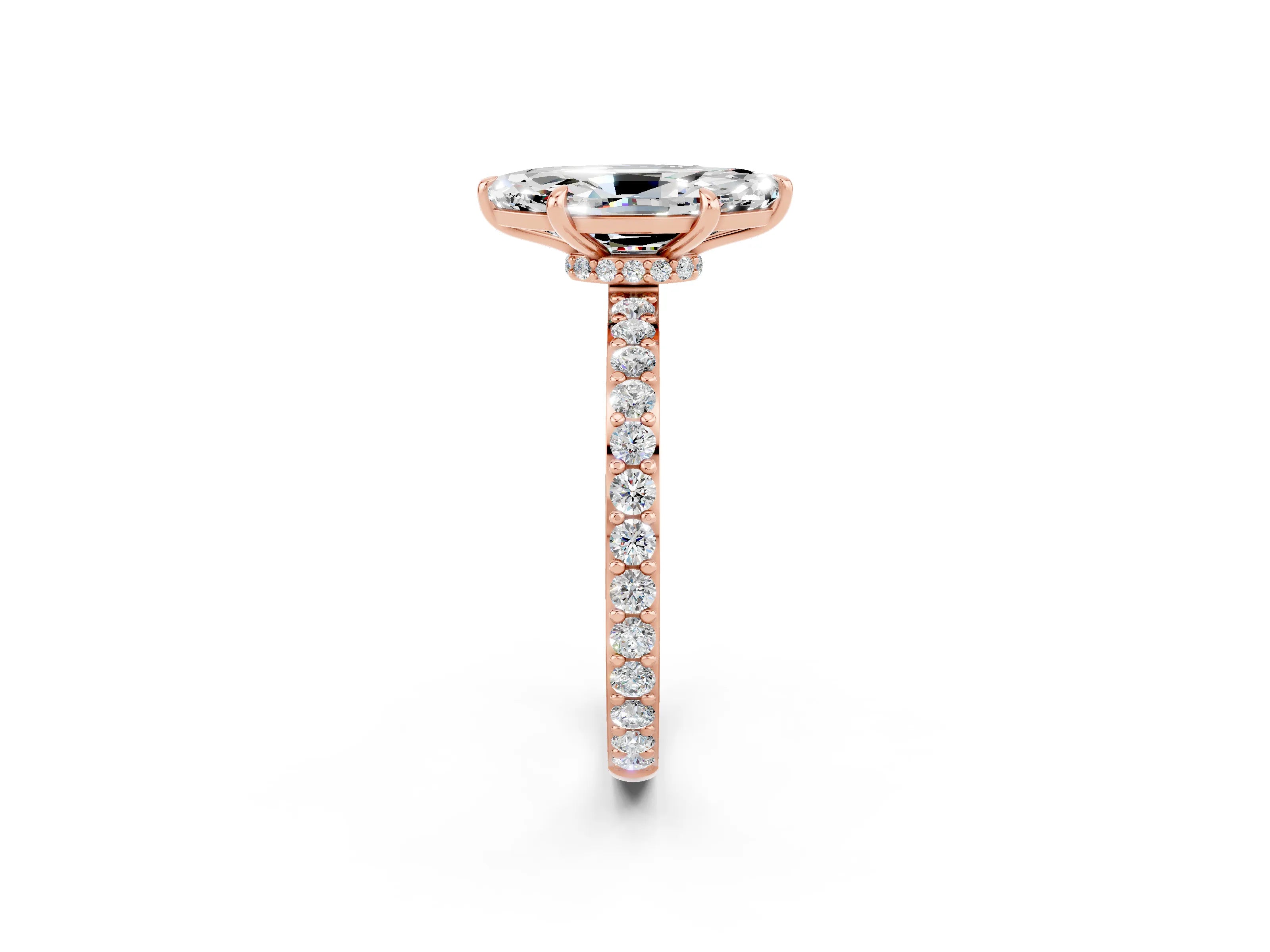 Rose gold Marquise Cut Moissanite Ring with Pavé Band and Four-Prong Setting_2