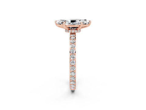 Rose gold Marquise Cut Moissanite Ring with Pavé Band and Four-Prong Setting_2