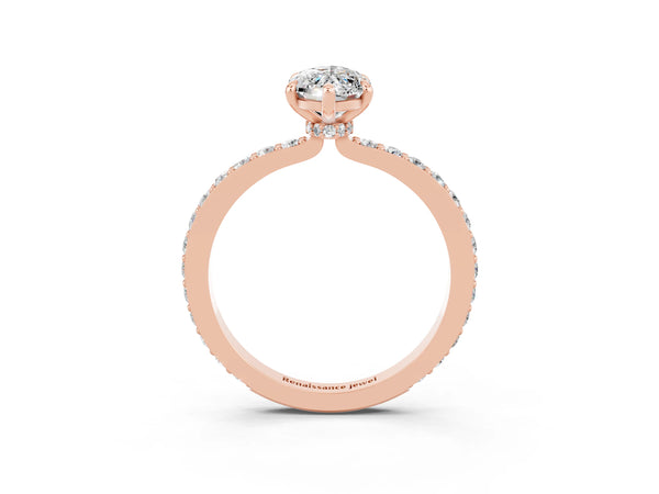 Rose gold Marquise Cut Moissanite Pavé Engagement Ring with Round  Accents and Prong Setting