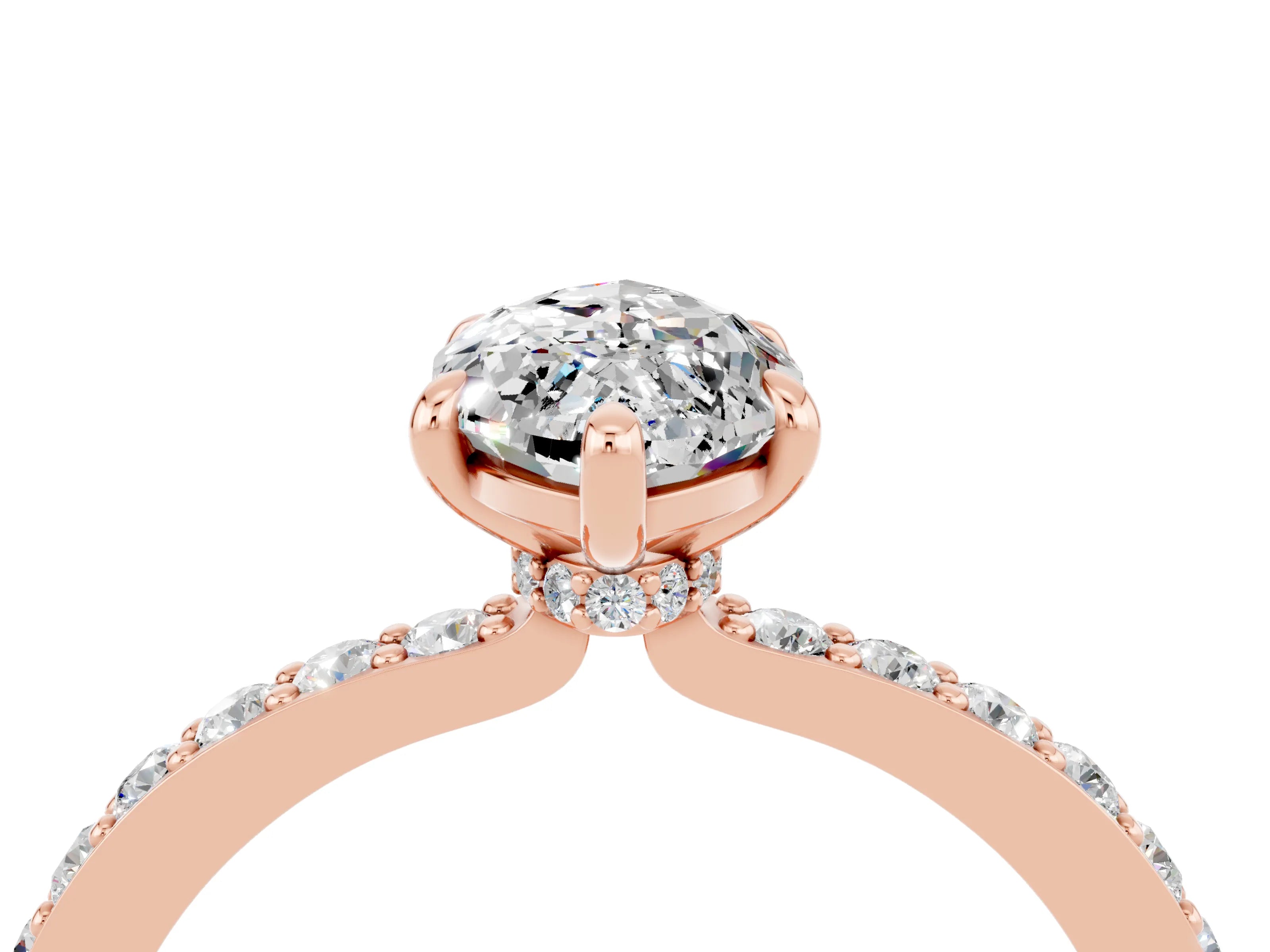 Rose gold Marquise Cut Moissanite Ring with Pavé Band and Four-Prong Setting_4