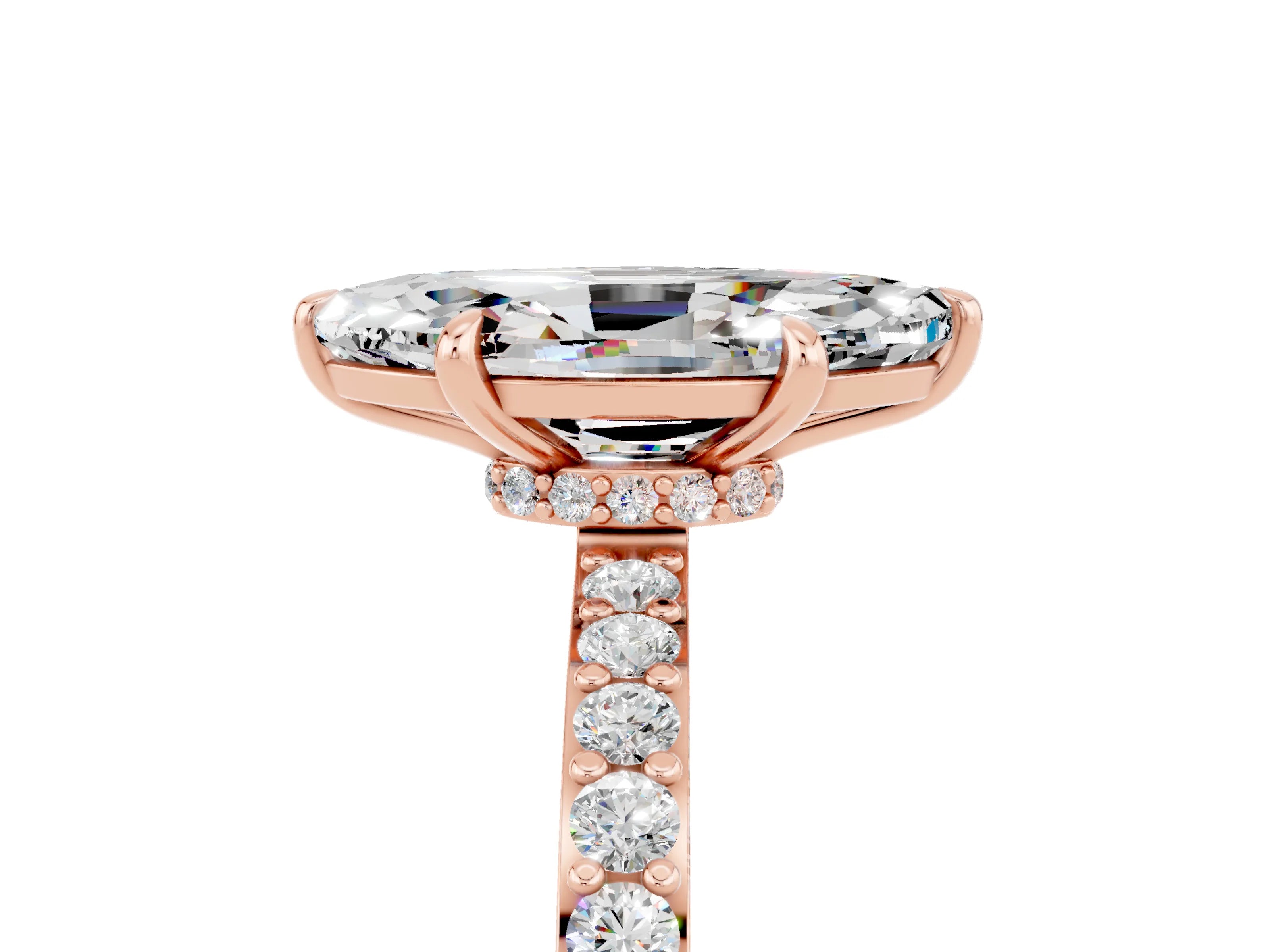 Rose gold Marquise Cut Moissanite Ring with Pavé Band and Four-Prong Setting_5