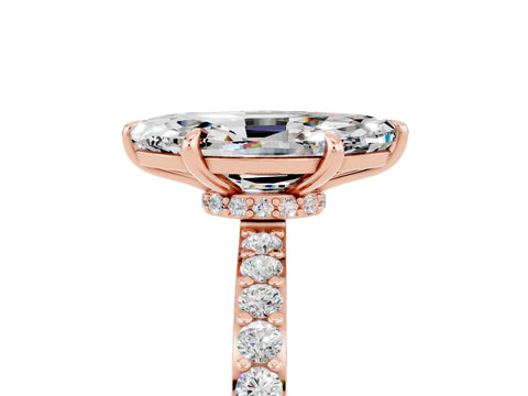 Rose gold Marquise Cut Moissanite Ring with Pavé Band and Four-Prong Setting_5