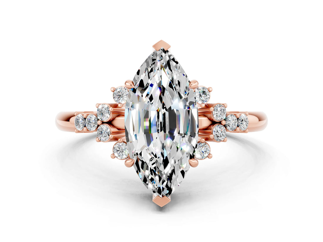 Rose gold Marquise Cut Moissanite Ring with Side Stones and Four-Prong Setting_36