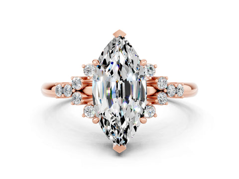 Rose gold Marquise Cut Moissanite Ring with Side Stones and Four-Prong Setting_36