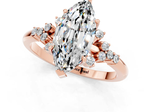 Rose gold Marquise Cut Moissanite Ring with Side Stones and Four-Prong Setting_37