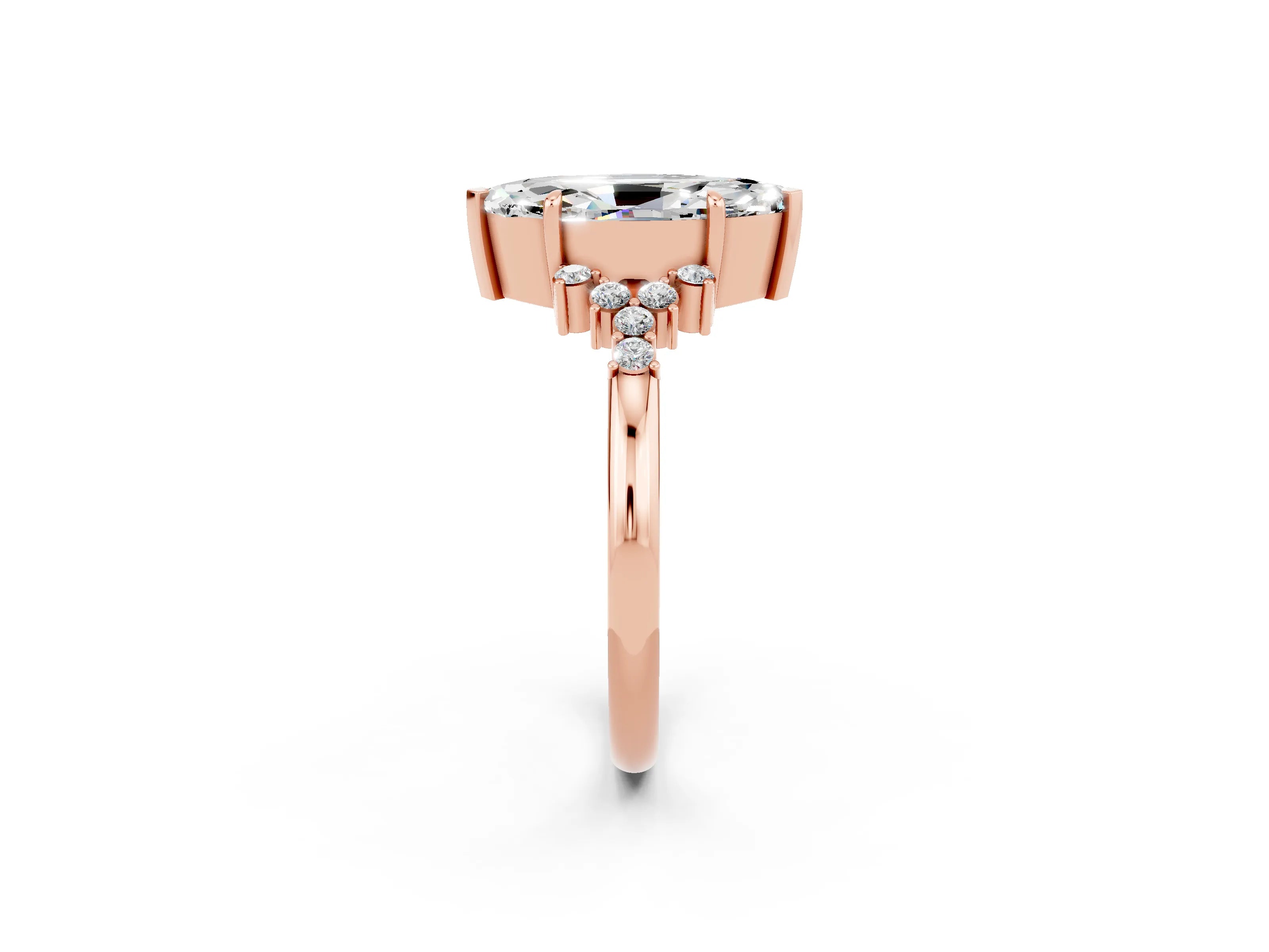 Rose gold Marquise Cut Moissanite Ring with Side Stones and Four-Prong Setting_38