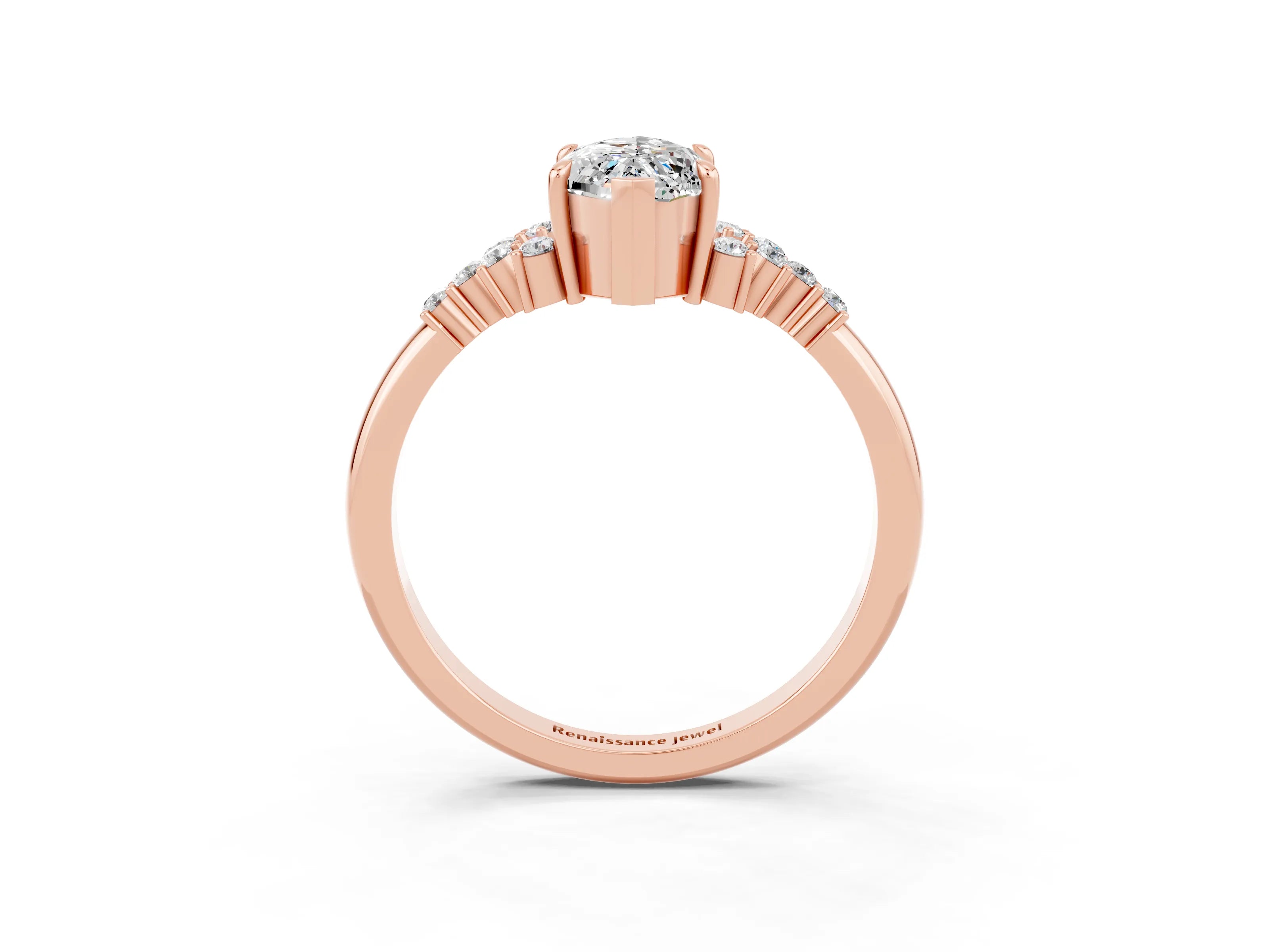 Rose gold Marquise Cut Moissanite Ring with Side Stones and Four-Prong Setting_39