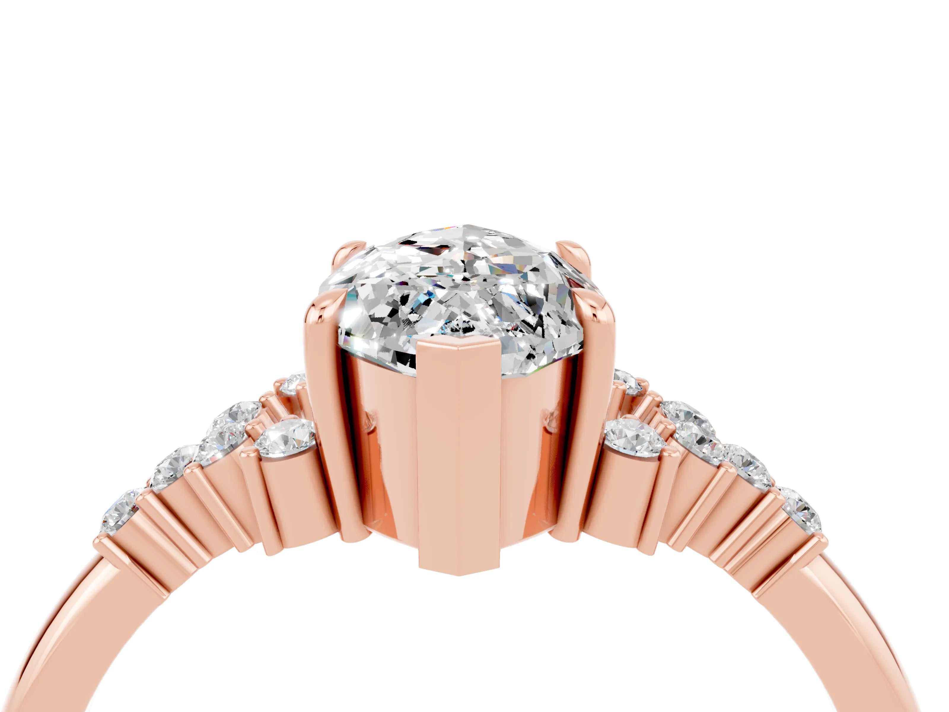 Rose gold Marquise Cut Moissanite Ring with Side Stones and Four-Prong Setting_40