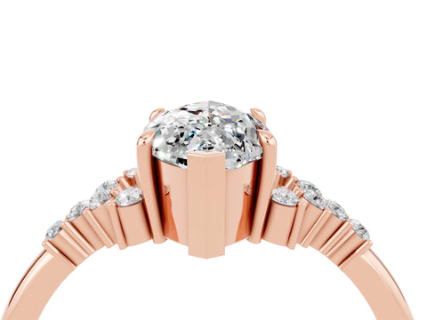 Rose gold Marquise Cut Moissanite Ring with Side Stones and Four-Prong Setting_40