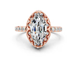 Rose gold Marquise Cut Moissanite Scalloped Halo Engagement Ring with Round Shared Prong Band_12