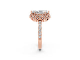 Rose gold Marquise Cut Moissanite Scalloped Halo Engagement Ring with Round Shared Prong Band_14