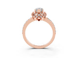 Rose gold Marquise Cut Moissanite Scalloped Halo Engagement Ring with Round Shared Prong Band_15