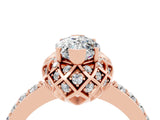 Rose gold Marquise Cut Moissanite Scalloped Halo Engagement Ring with Round Shared Prong Band_16