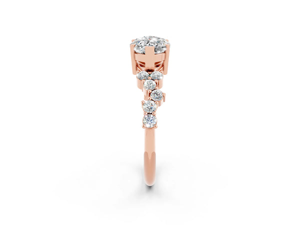 Rose gold Marquise Cut Moissanite Scattered Round Accent Ring with Prong Setting