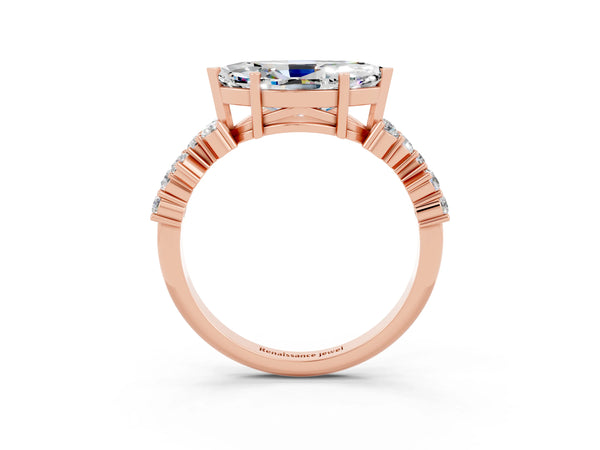Rose gold Marquise Cut Moissanite Scattered Round Accent Ring with Prong Setting