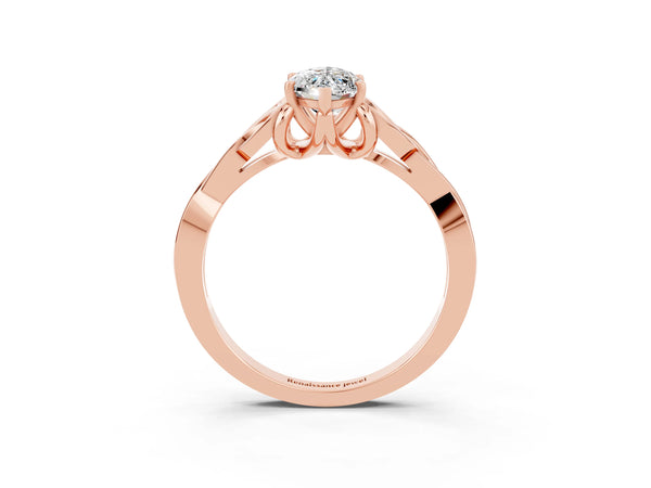 Rose gold Marquise Cut Moissanite Solitaire Celtic Knot Ring with Four-Prong Setting