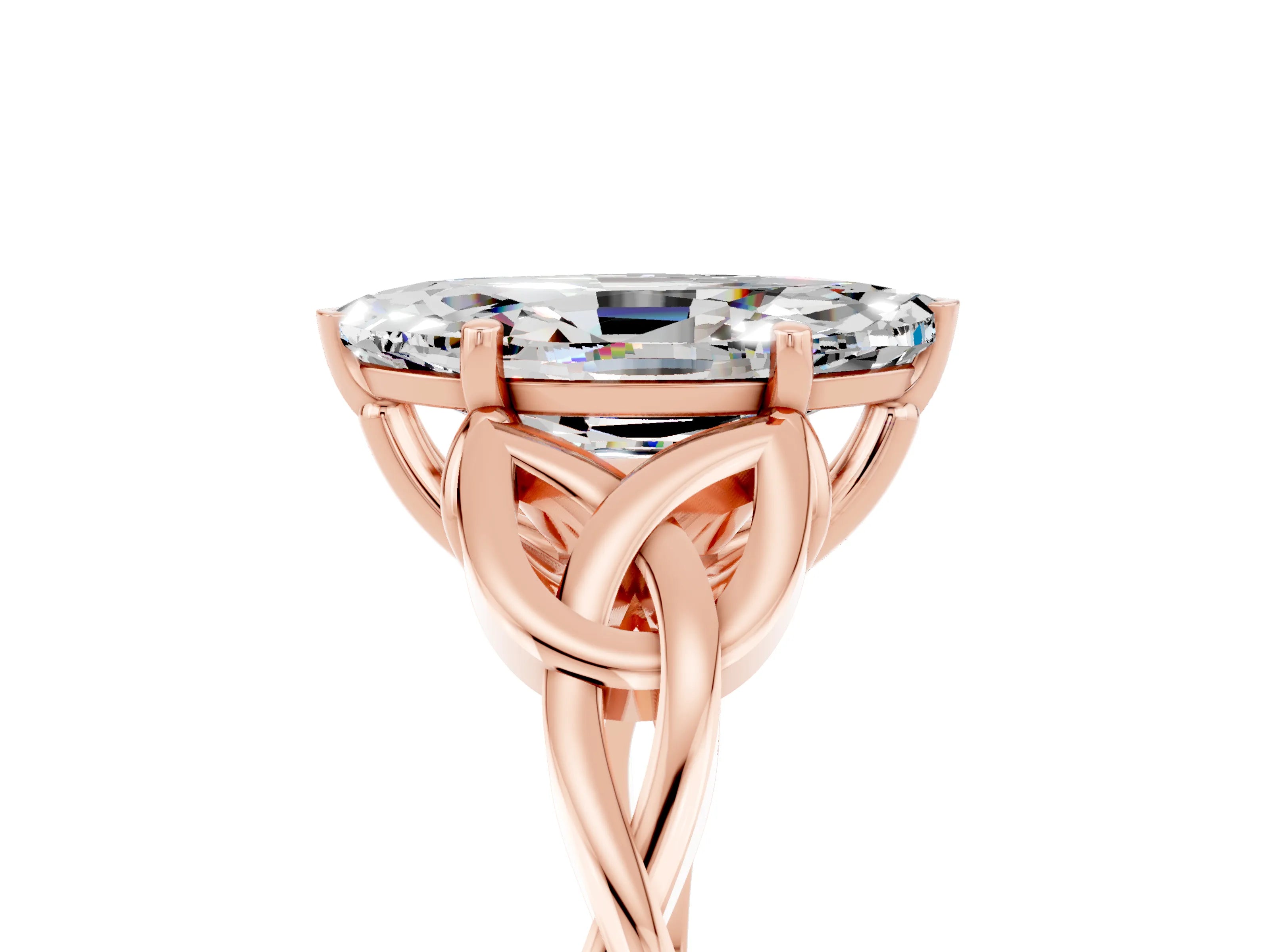 Rose gold Marquise Cut Moissanite Solitaire Celtic Knot Ring with Four-Prong Setting_17