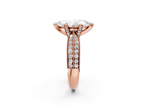 Rose gold Marquise Cut Moissanite   Solitaire Diamond Ring with Milgrain Pavé Band and Four-Prong Setting_36