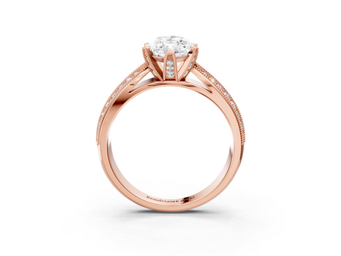 Rose gold Marquise Cut Moissanite   Solitaire Diamond Ring with Milgrain Pavé Band and Four-Prong Setting_37