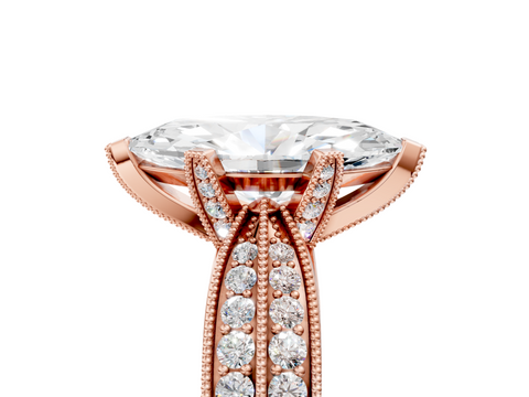Rose gold Marquise Cut Moissanite   Solitaire Diamond Ring with Milgrain Pavé Band and Four-Prong Setting_39