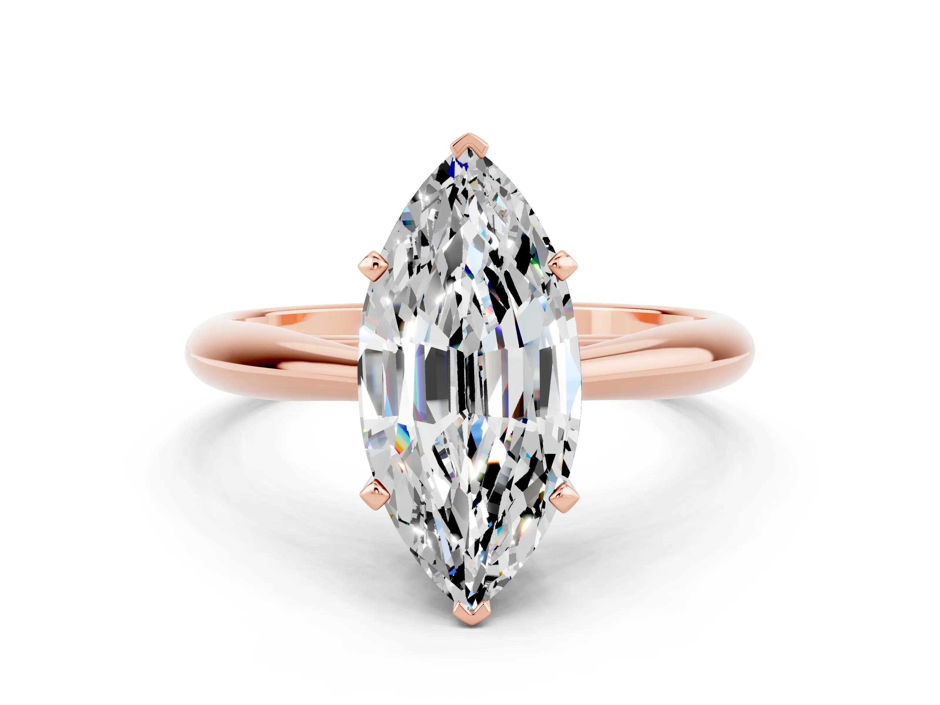 Rose gold Marquise Cut Moissanite Solitaire Engagement Ring with Cathedral Setting and Four-Prong Mount_12