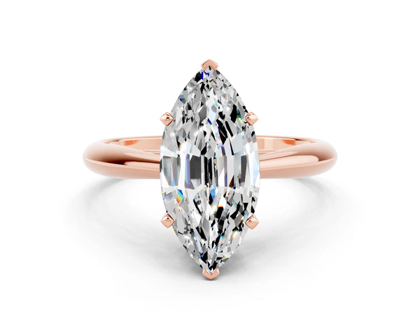 Rose gold Marquise Cut Moissanite Solitaire Engagement Ring with Cathedral Setting and Four-Prong Mount
