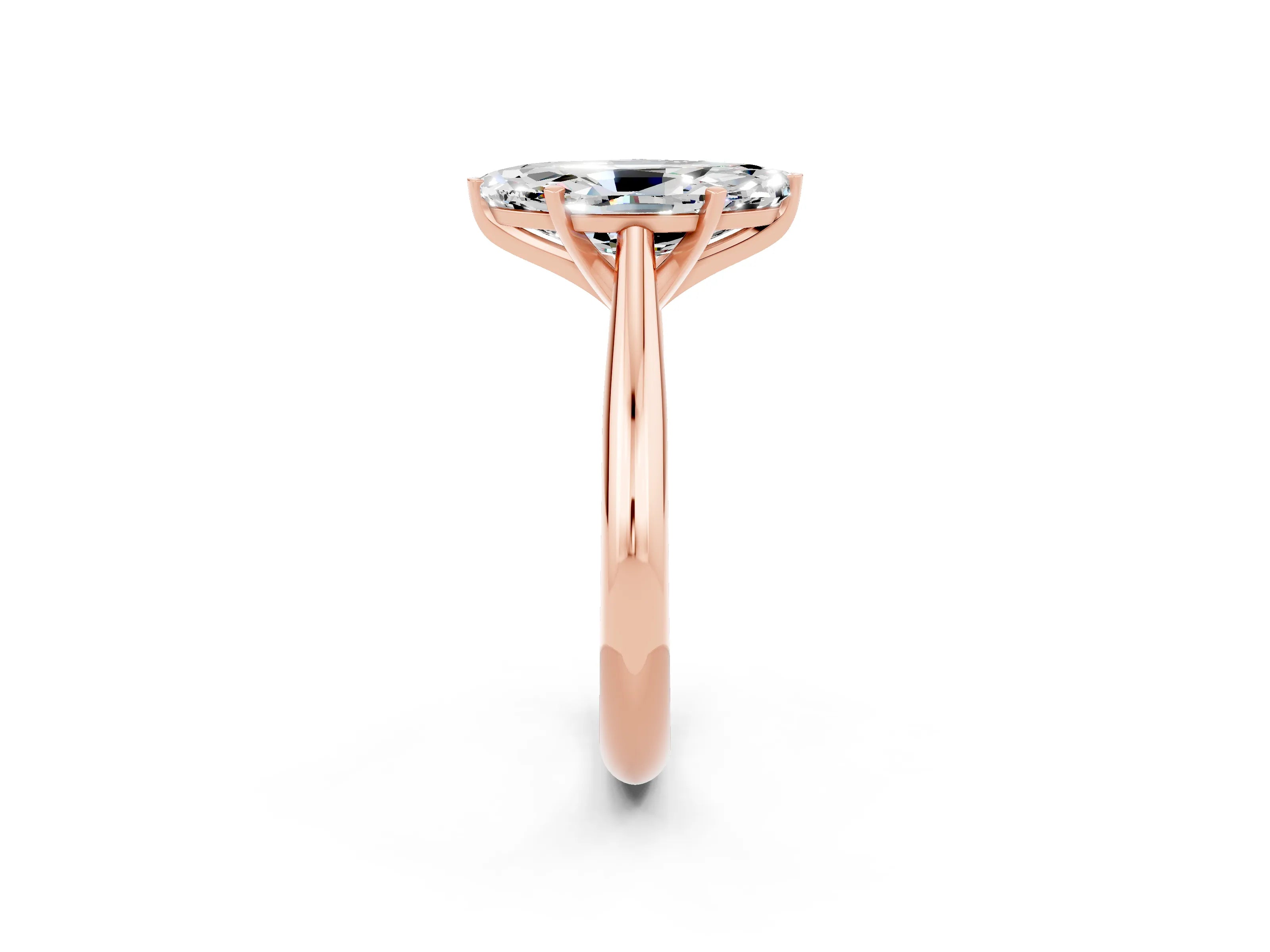 Rose gold Marquise Cut Moissanite Solitaire Engagement Ring with Cathedral Setting and Four-Prong Mount_14