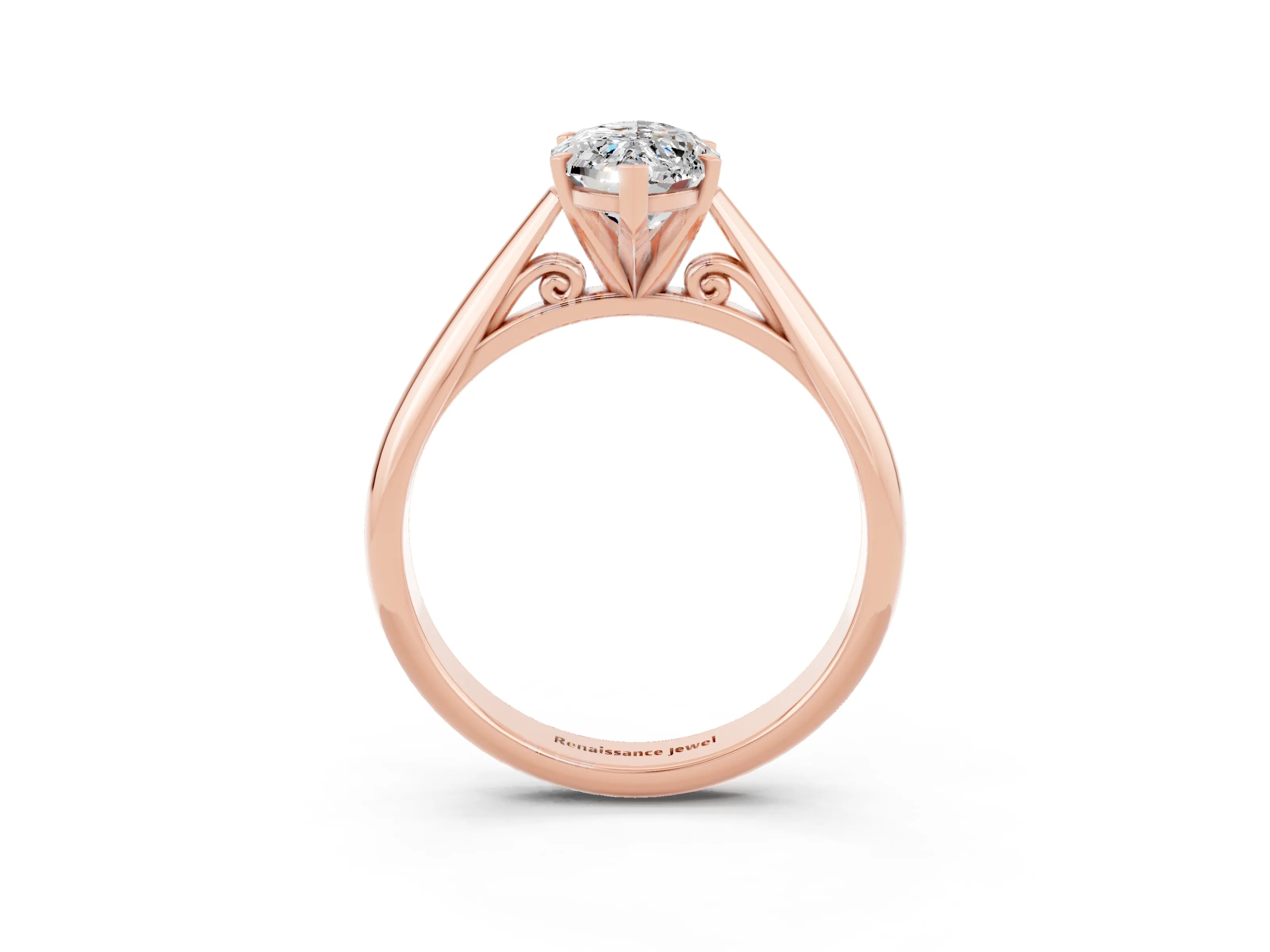 Rose gold Marquise Cut Moissanite Solitaire Engagement Ring with Cathedral Setting and Four-Prong Mount_15