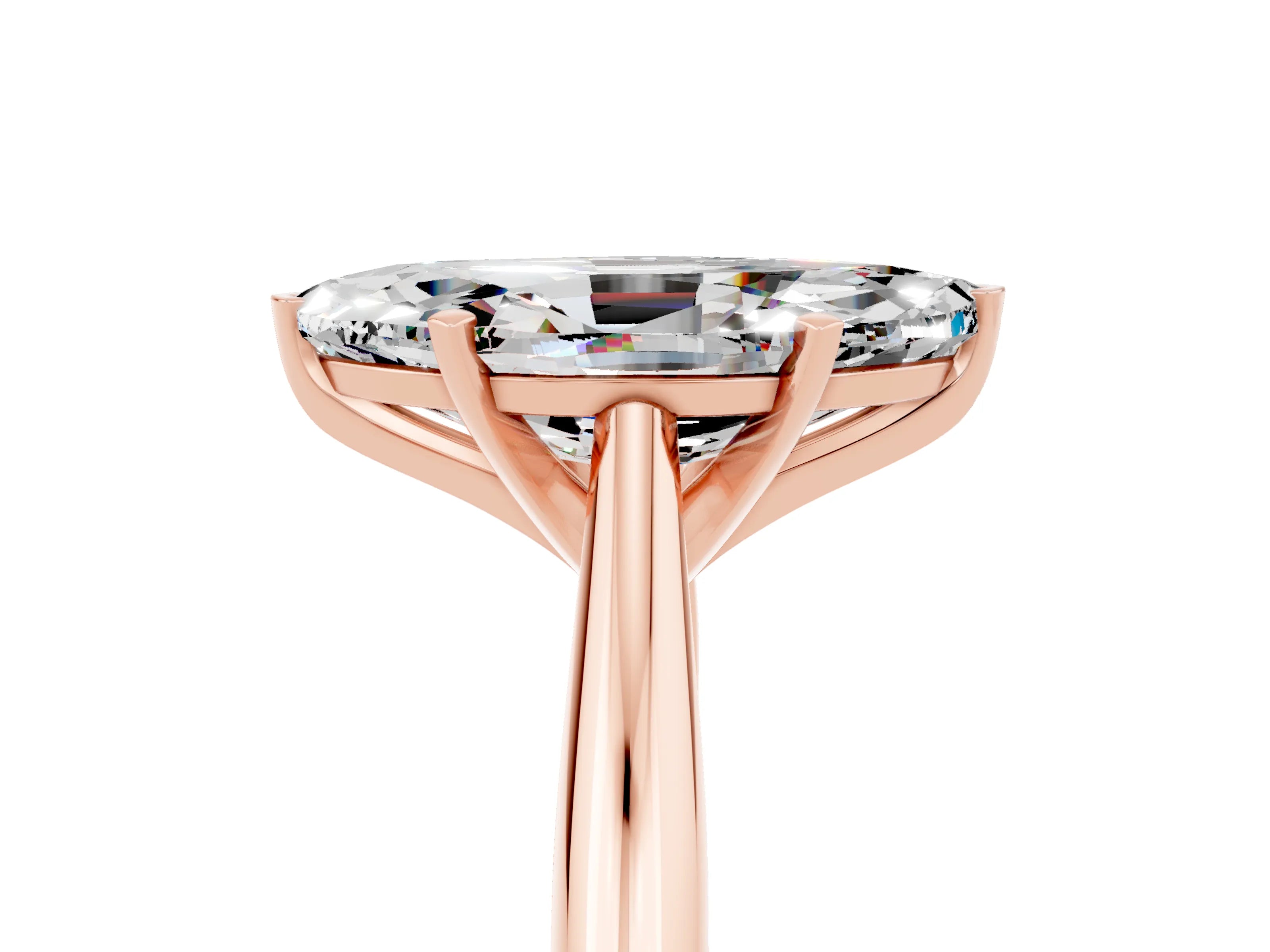 Rose gold Marquise Cut Moissanite Solitaire Engagement Ring with Cathedral Setting and Four-Prong Mount_17