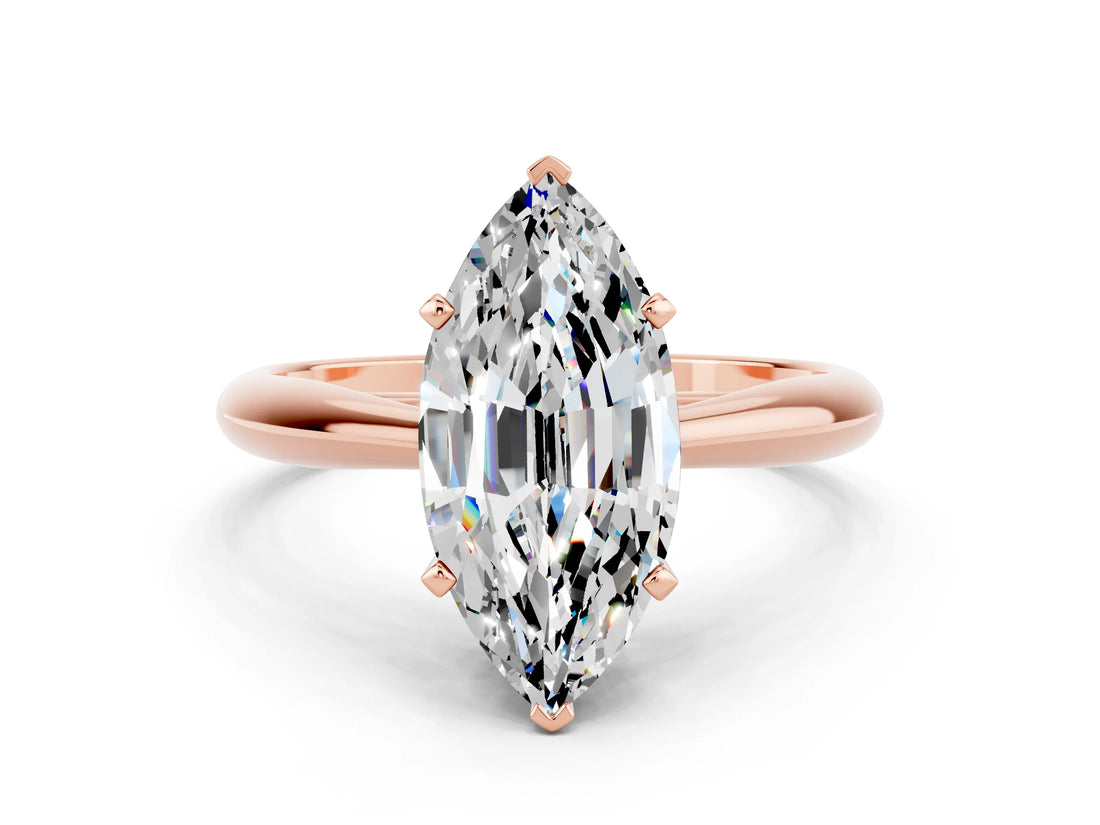 Rose gold Marquise Cut Moissanite Solitaire Engagement Ring with Cathedral Setting and Four-Prong Mount_72