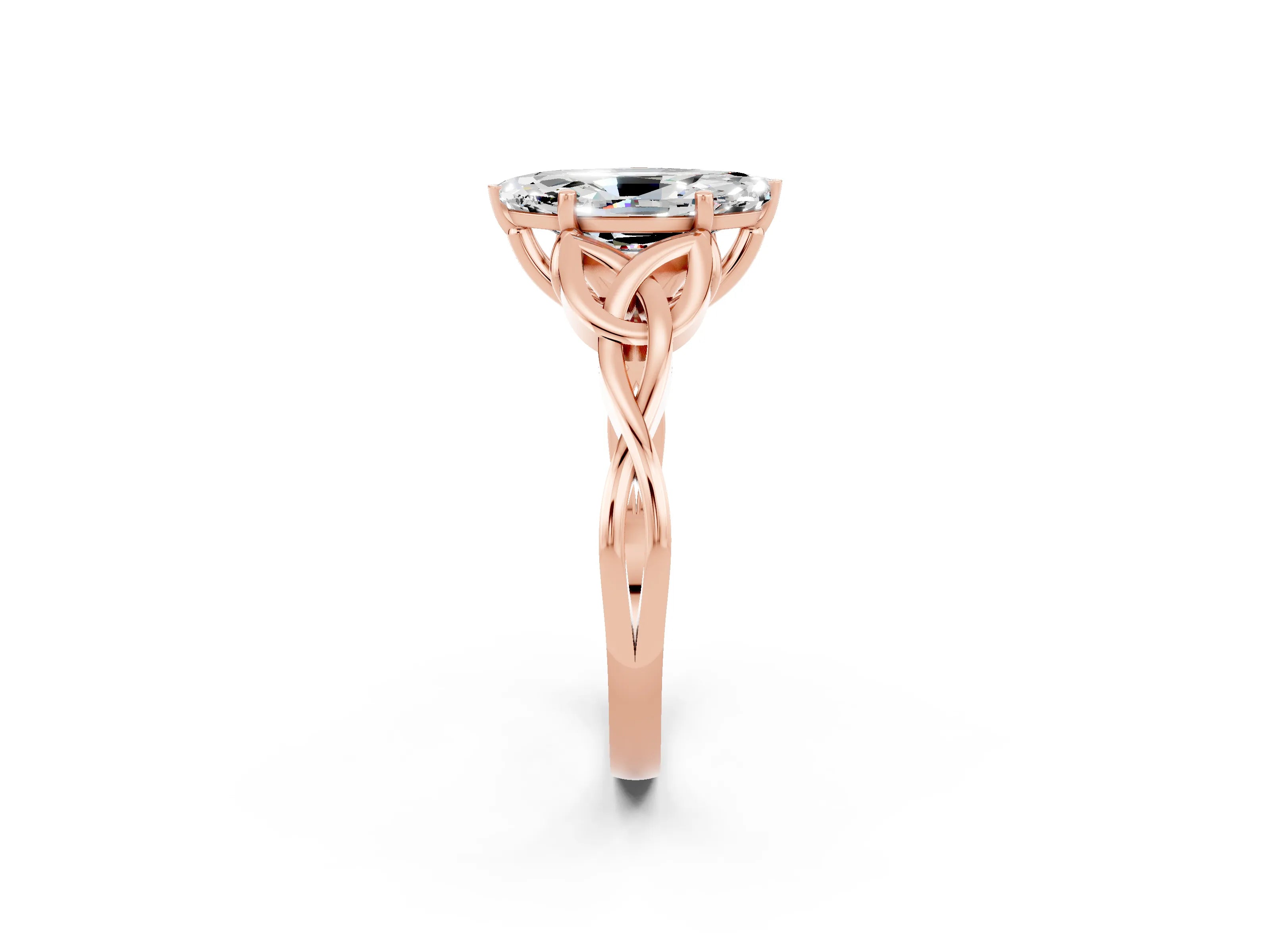 Rose gold Marquise Cut Moissanite Solitaire Engagement Ring with Celtic Knot Band and Four-Prong Setting_2