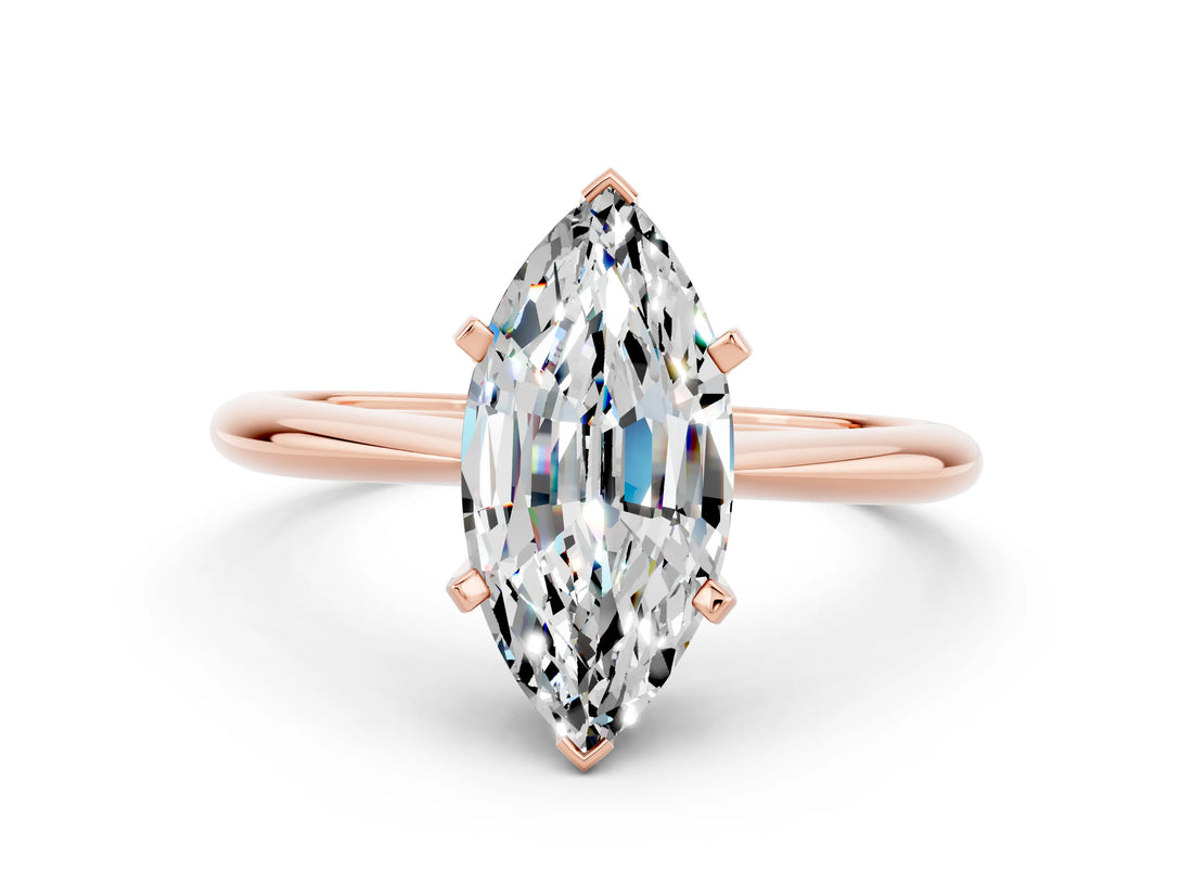 Rose gold Marquise Cut Moissanite Solitaire Engagement Ring with Classic Band and Four-Prong Setting_24