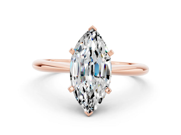Rose gold Marquise Cut Moissanite Solitaire Engagement Ring with Classic Band and Four-Prong Setting